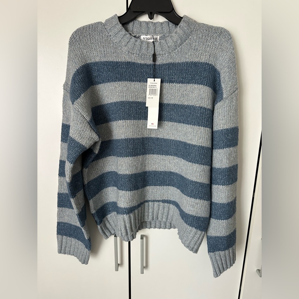 Vigoss NWT Women's Mossy Stripe Sweater Denim Multi Sz M